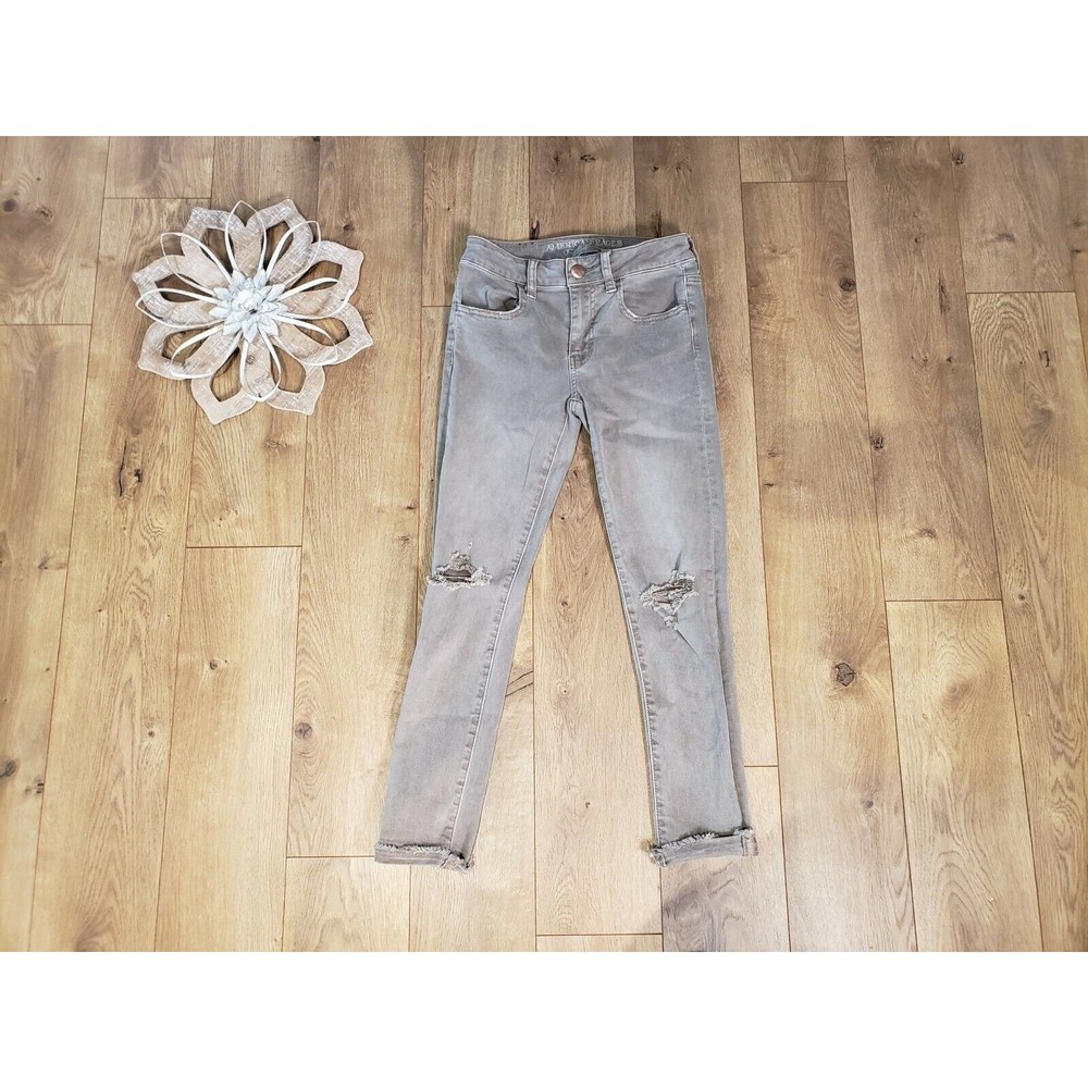 AMERICAN EAGLE 360 SUPER STRETCH Taupe Gray JEGGING CROP JEANS SIZE 2